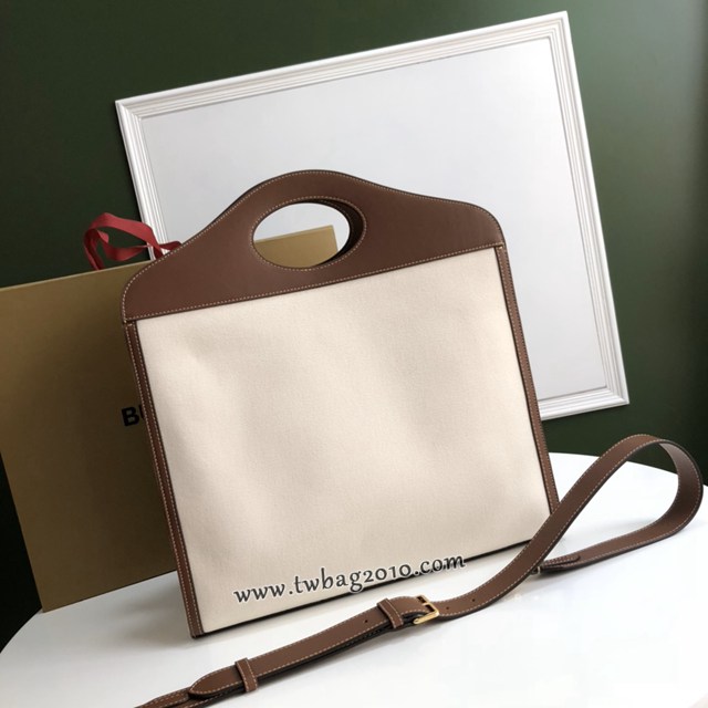 Burberry專門店新款大號41cm撲克包 巴寶莉焦糖咖啡奶油白手提托特包 yxb1105